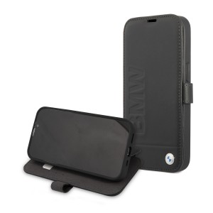 BMW iPhone 13 mini leather book case Signature Logo imprint black