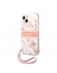 Guess iPhone 13 mini Hülle Case Cover Marble mit Schlaufe weiß / rosa
