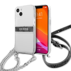 Guess iPhone 13 mini Hülle Case Cover Transparent 4G Grey Stripe Crossbody