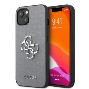 Guess iPhone 13 mini Case Cover Saffiano 4G Metal Logo Gray