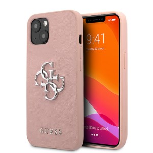 Guess iPhone 13 mini Case Cover Hülle Saffiano 4G Metal Logo Rosa