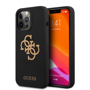GUESS iPhone 13 Pro Max Hülle Silikon Case Cover Big 4G Logo Schwarz