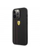 Ferrari iPhone 13 Pro Case Cover Debossed Stripes Genuine Leather Black