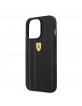 Ferrari iPhone 13 Pro Case Cover Debossed Stripes Genuine Leather Black