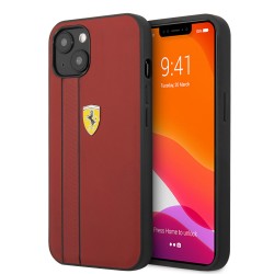 Ferrari iPhone 13 Hülle Case Cover Debossed Stripes Echtleder Rot