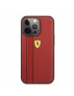 Ferrari iPhone 13 Pro Case Cover Debossed Stripes Genuine Leather Red