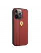 Ferrari iPhone 13 Pro Case Cover Debossed Stripes Genuine Leather Red