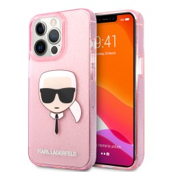 Karl Lagerfeld iPhone 13 Pro Case Cover Karl`s Head glitter Pink
