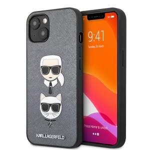 Karl Lagerfeld iPhone 13 Case Cover Saffiano Karl / Choupette Silver