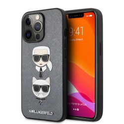 Karl Lagerfeld iPhone 13 Pro Max Hülle Case Saffiano Karl / Choupette Silber