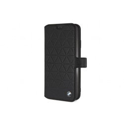 BMW iPhone XS Max Embossed Hexagon Genuine Leather Case / Book Cover Black