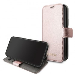 Guess Iridescent Leather Book Case / Cover iPhone 11 Pro Max Rose Gold