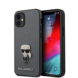 Karl Lagerfeld iPhone 12 mini 5,4 Schutzhülle Saffiano Ikonik Silber