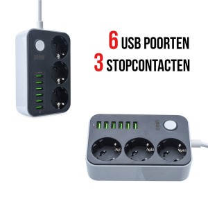 UNIQ Anti-static Hub socket outlet charging adapter 3.4A USB 6 ports 17W fast charging Auto-ID