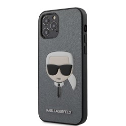 Karl Lagerfeld iPhone 12 Pro Max Schutzhülle Ikonik Karl Head Saffiano Silber