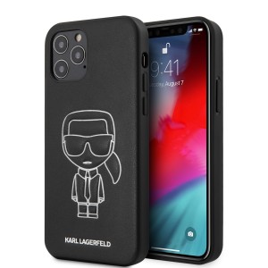 Karl Lagerfeld iPhone 12/12 Pro 6.1 Protective Cover Ikonik Outline Embossed Black / White