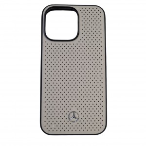 Mercedes iPhone 13 Pro Max Case Cover Perforated Real Leather Beige