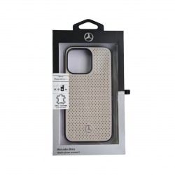 Mercedes iPhone 13 Pro Case Cover Perforated Real Leather Gray
