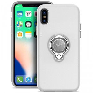 Puro iPhone XS / X Magnet Ring Cover Silikon Case Handyhülle Weiss