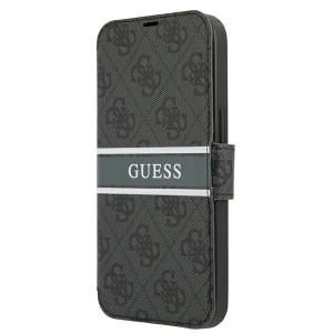 Guess iPhone 13 Pro 4G Stripe Book Case Tasche Grau