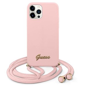 Guess iPhone 12 / 12 Pro Case Pink Silicone Vintage Gold Logo