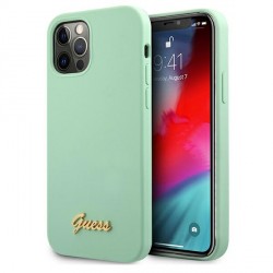 GUESS iPhone 12 / 12 Pro Silicone Case Green Metal Logo Script