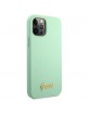GUESS iPhone 12 / 12 Pro Silicone Case Green Metal Logo Script