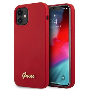 GUESS iPhone 12 mini silicone case red metal logo script