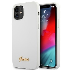 GUESS iPhone 12 mini Silicone Case White Metal Logo Script