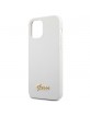 GUESS iPhone 12 mini Silikon Hülle Weiß Metal Logo Script