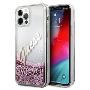 Guess iPhone 12 Pro Max Case / Cover Glitter Vintage Script Rose Gold