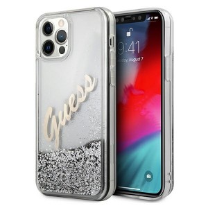 Guess iPhone 12 / 12 Pro Case / Cover Glitter Vintage Script silver