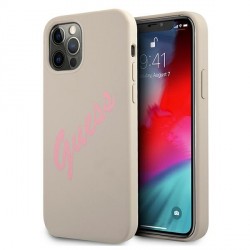 Guess iPhone 12 / 12 Pro Cover Case Silicone Vintage Script Gray / Pink