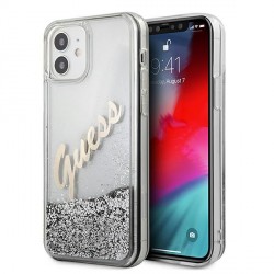 Guess iPhone 12 mini Case / Cover glitter vintage script silver