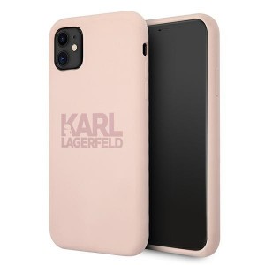 Karl Lagerfeld iPhone 11 Silicone Hülle Stack Logo Rose KLHCN61STKLTLP