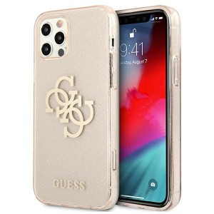 Guess iPhone 12 Pro Max Glitter 4G Big Metal Logo Case Cover Hülle Gold