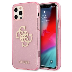 Guess iPhone 12 Pro Max Glitter 4G Big Metal Logo Case Cover Hülle Rose