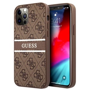 Guess iPhone 12 / 12 Pro Case Cover 4G Stripe Brown