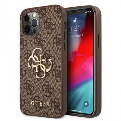 Guess iPhone 12 / 12 Pro 4G Big Metal Logo Case Cover Hülle Braun