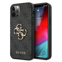 Guess iPhone 12 / 12 Pro 4G Big Metal Logo Case Cover Hülle Grau.