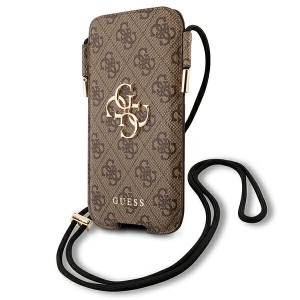 Guess iPhone 12 / 12 Pro case saffiano brown Cover shoulder strap