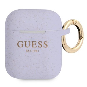 Guess AirPods 1 / 2 Case Cover Silicone Vintage Script purple