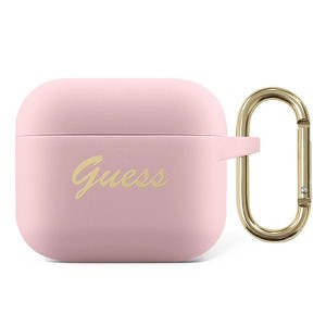 Guess AirPods 3 Hülle  Case Cover Silikon Vintage Script pink