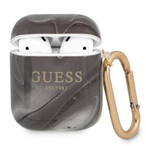 Guess AirPods 1 / 2 Case Cover Hülle Kollektion Marmor schwarz