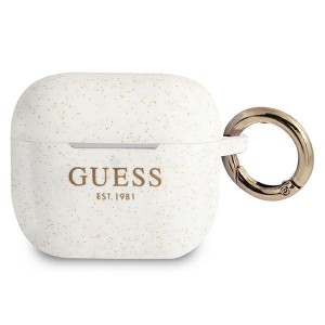 Guess AirPods 3 Case Cover Hülle Silikon Glitzer weiß