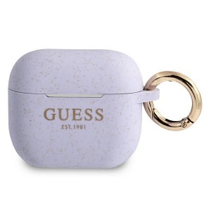 Guess AirPods 3 Case Cover Hülle Silikon Glitzer lila