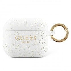 Guess AirPods Pro Case Cover Hülle Silikon Glitzer weiß