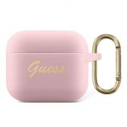 Guess AirPods Pro Case Cover Silicone Vintage Script pink