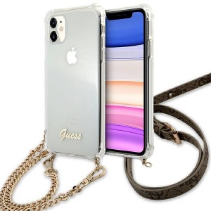 Guess iPhone 11 Case Cover Hülle Transparent Gold Kette Gürtel