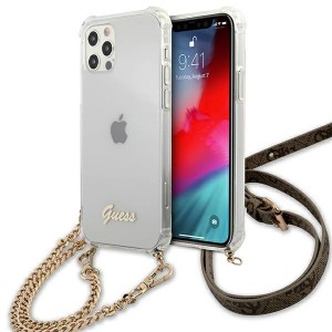 Guess iPhone 12 Pro Max Case Cover Hülle Transparent Gold Kette Gürtel